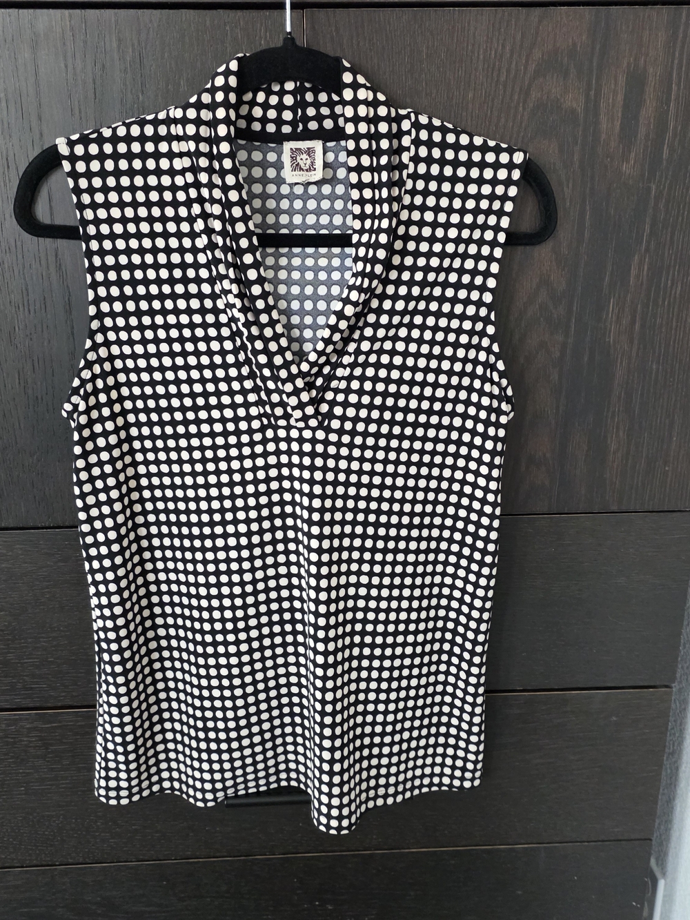 Anne Klein Black and White Polka Dot Sleeveless V-Neck Camisole